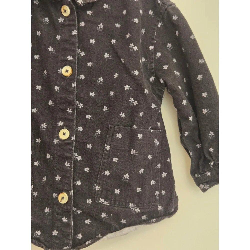 Zara Kids Floral‎ Button Down Shirt Dark Grey Long Sleeve Size 3-4 Years 104cm